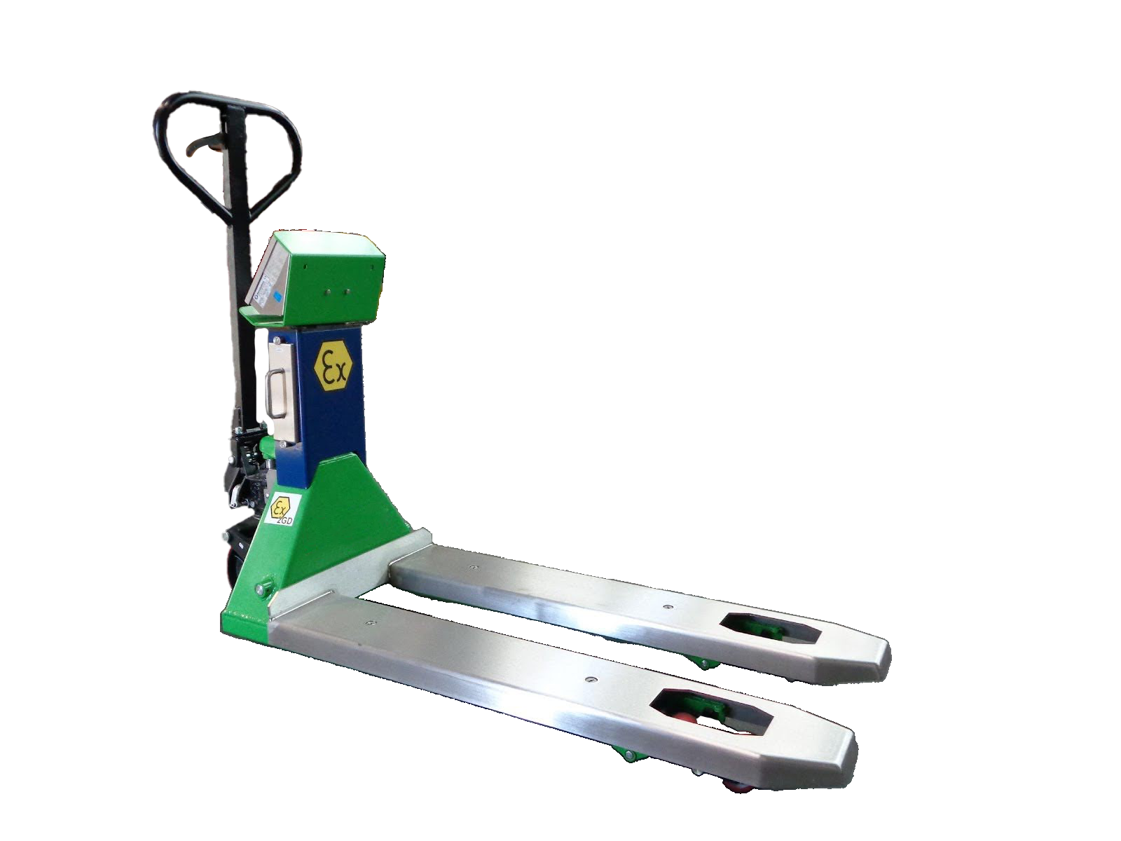 transpaleta manual con báscula galvanizada y certificación atex para zonas con riesgo de explosión