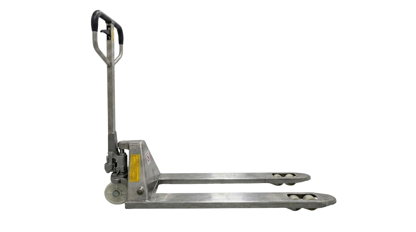 Transpaleta industrial fabricada en acero inoxidable. Máxima durabilidad, capacidad 2000 kg. Ver ficha técnica aquí.